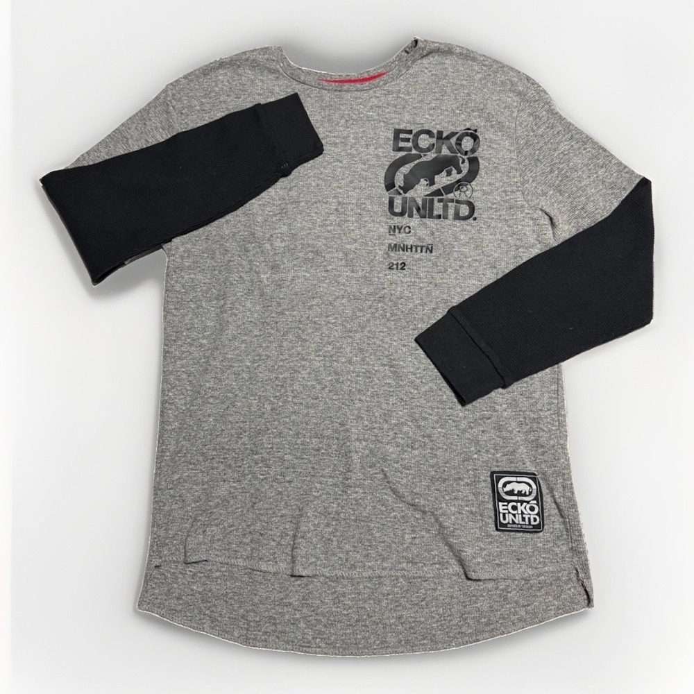 Ecko Unltd Colorblock Thermal Shirt XL Y2K Streetwear Rhino Logo